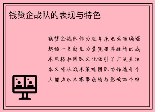 钱赞企战队的表现与特色