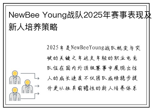 NewBee Young战队2025年赛事表现及新人培养策略